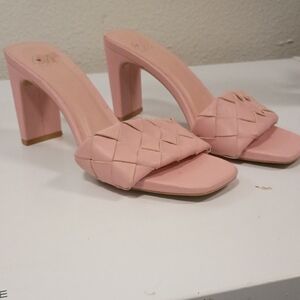 Pink Braided Strap Block Heel Mule